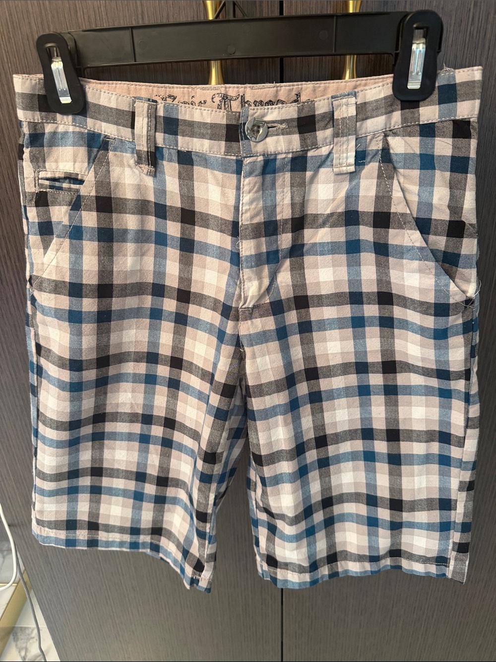 Epic Threads Blue, Black and Cream Plaid Kids Shorts